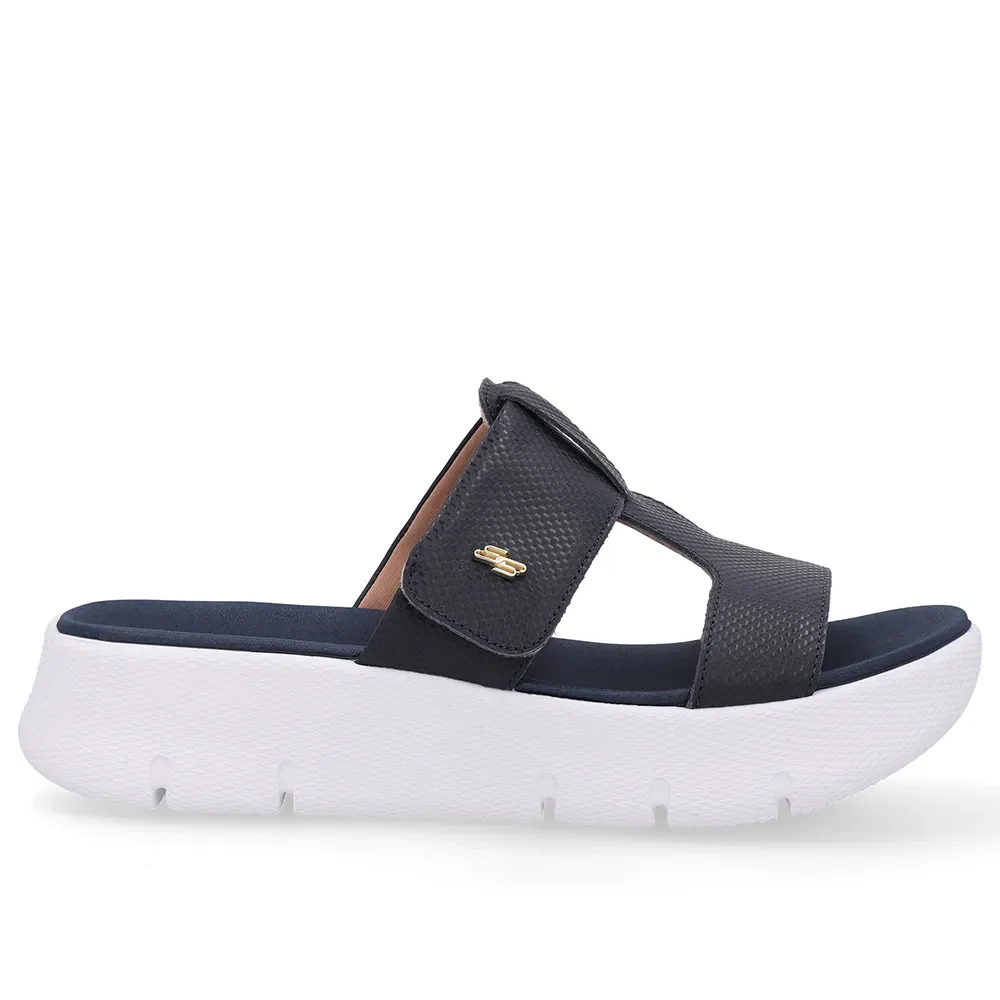 Tamanco Salto Plataforma Couro Azul Fecho-Flex — imagem 1
