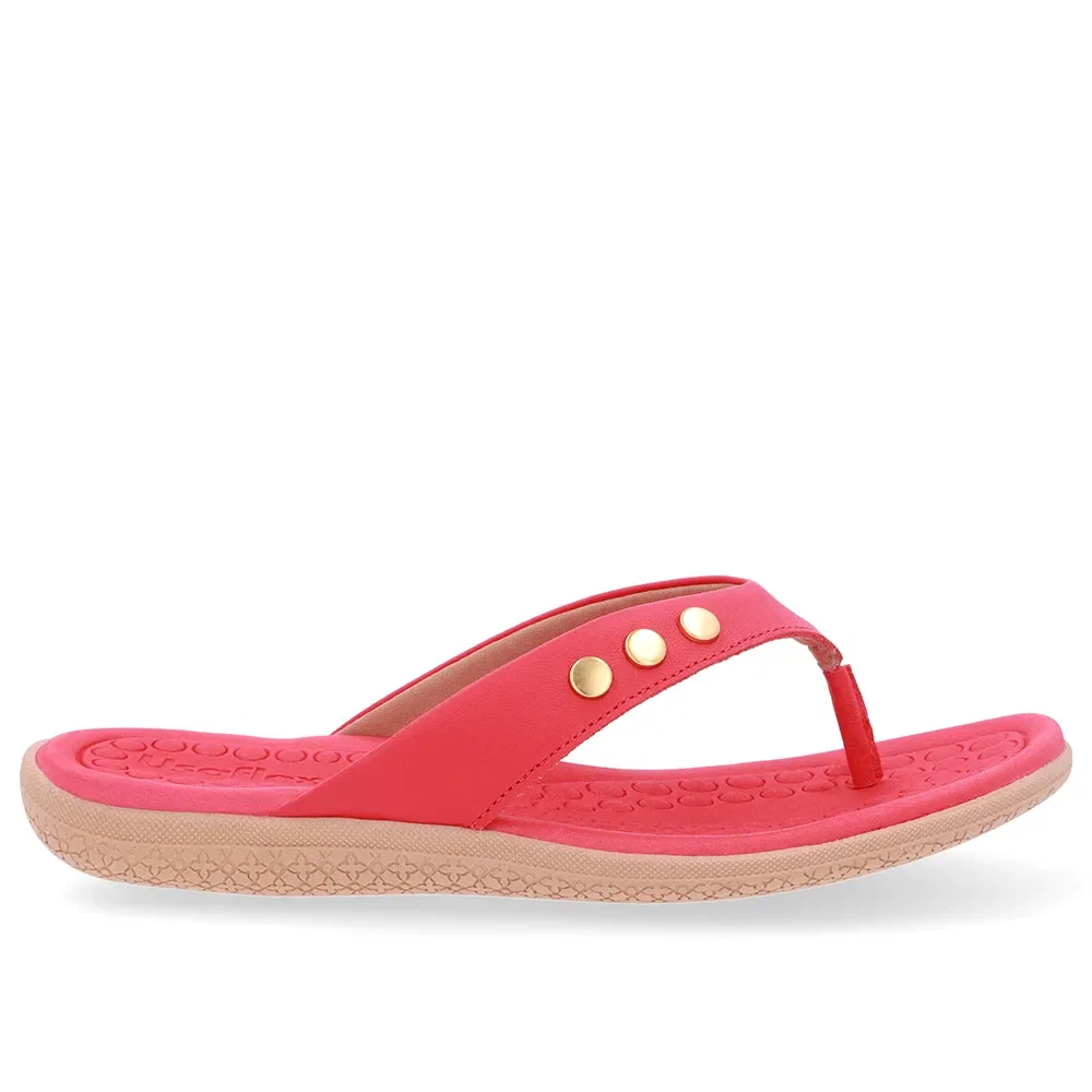 Chinelo Rasteiro Couro Vermelho