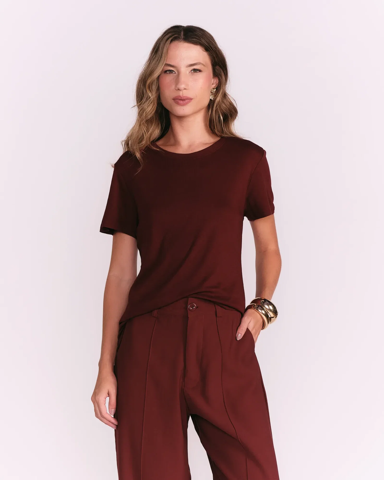 Blusa Manga Curta Alongada - Vermelho — imagem 1