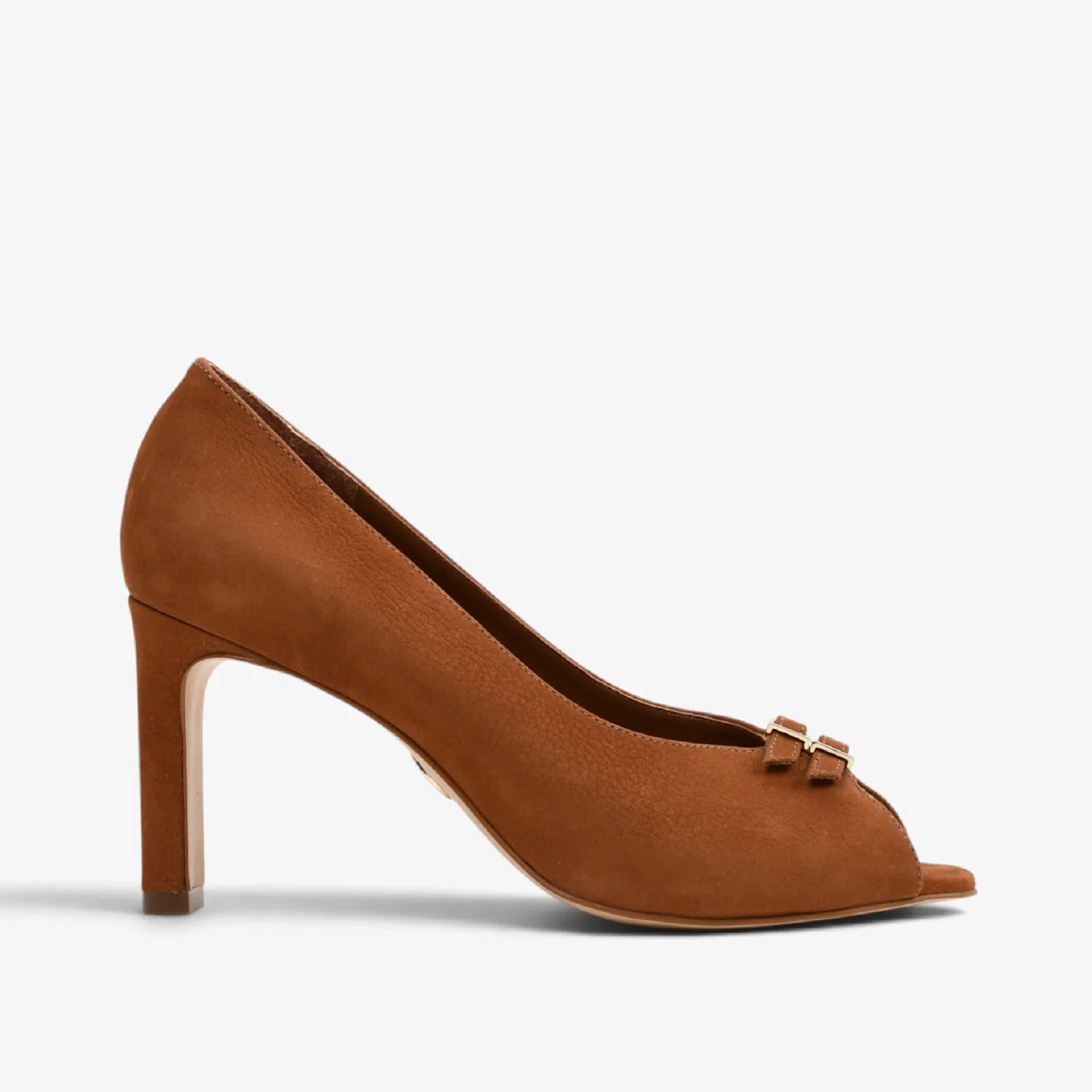 Scarpin Peep Toe Caramelo Mascavo Nobuck