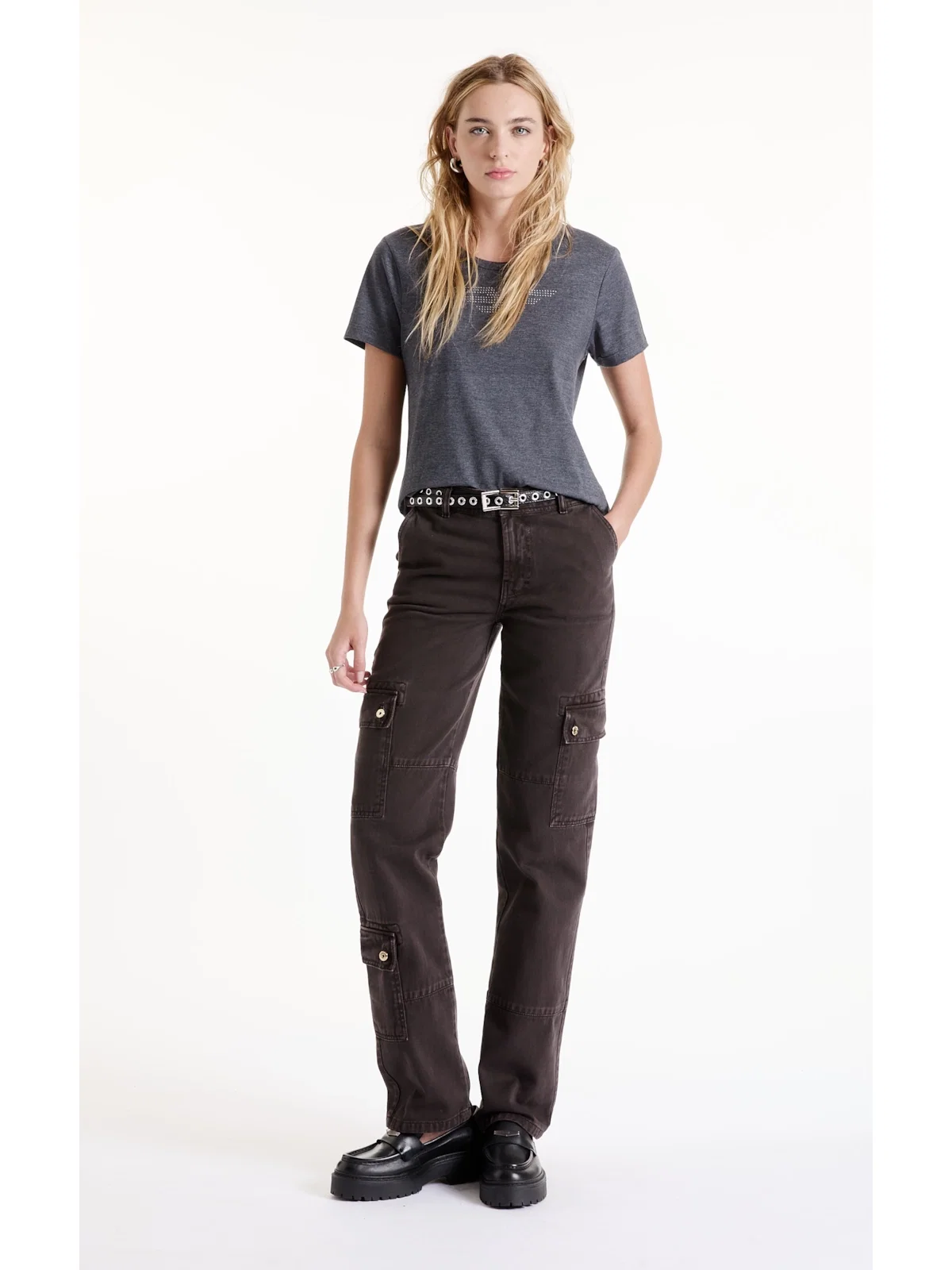 Calça White Denim Reta Cargo Plumbo