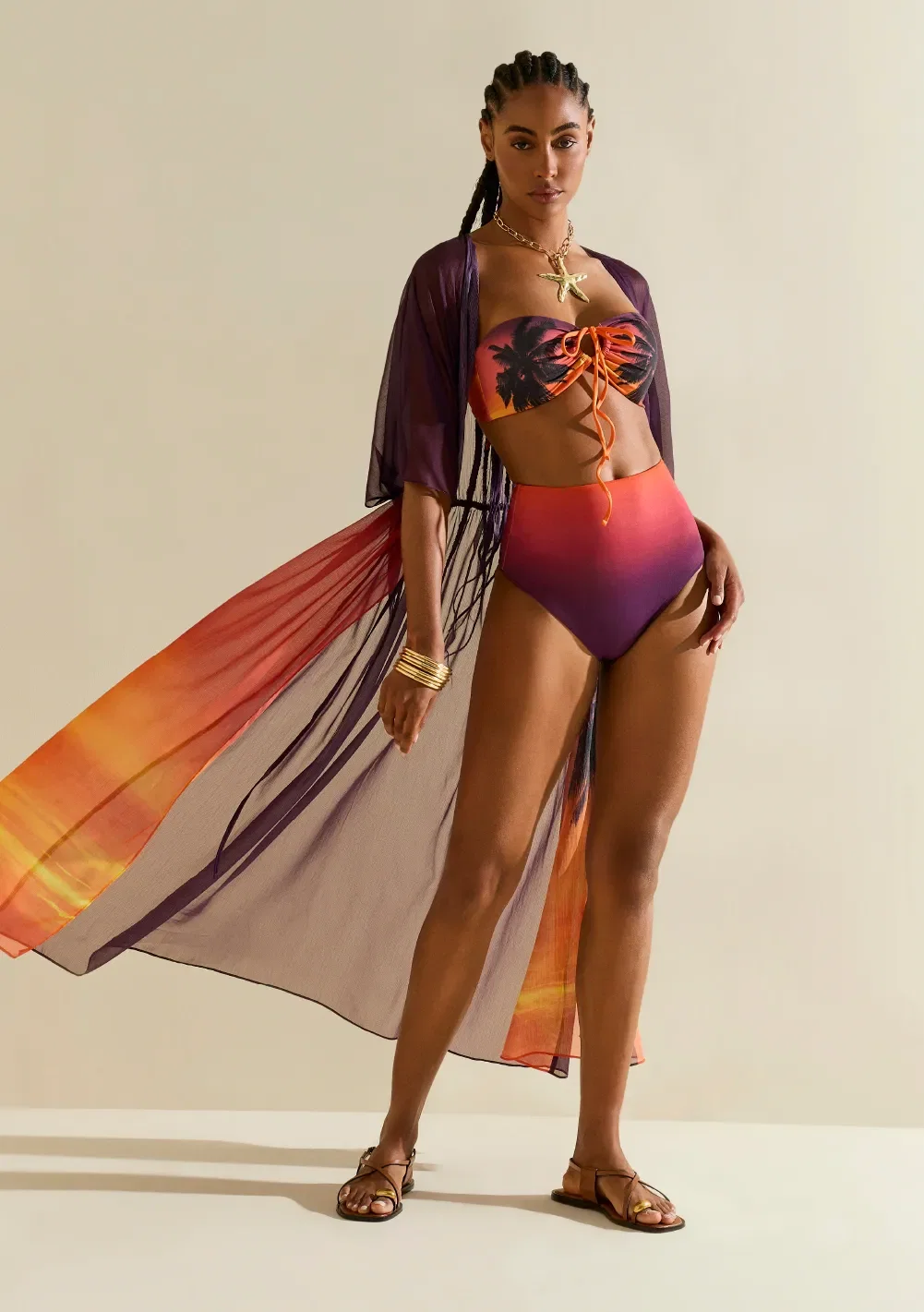 Kaftan Morena Rosa Solto Manga Curta Alongado Laranja