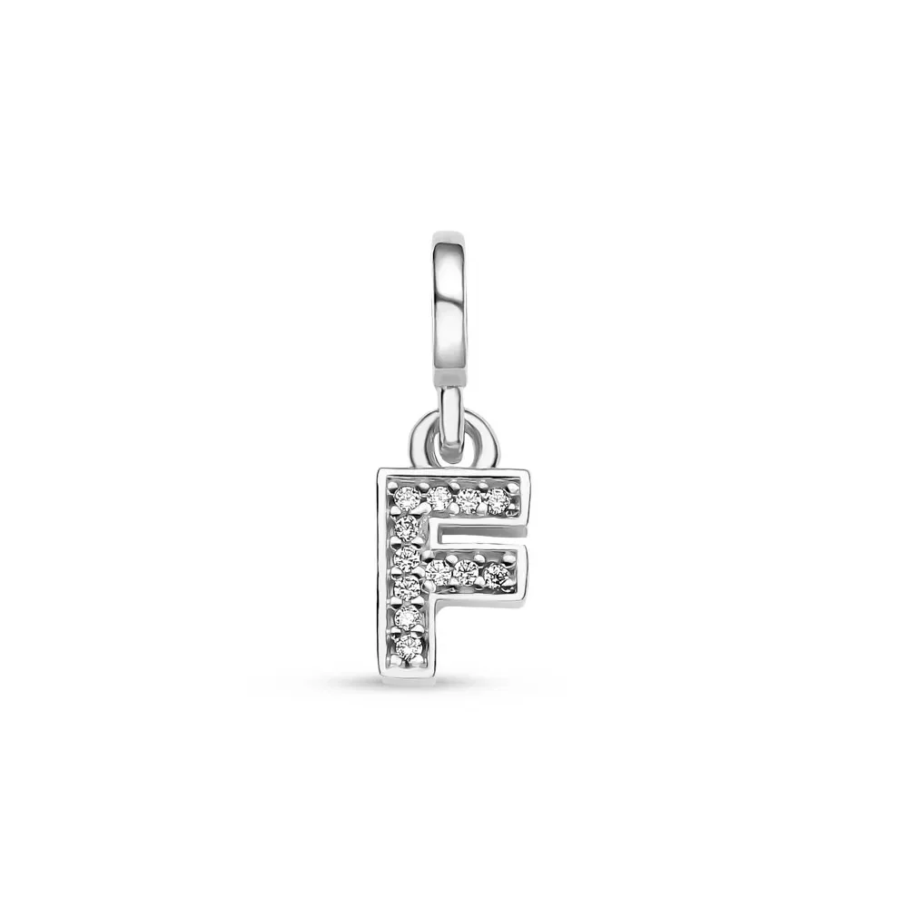 Pingente Life Letra F em Prata 925 com Pedras Incolores — imagem 1