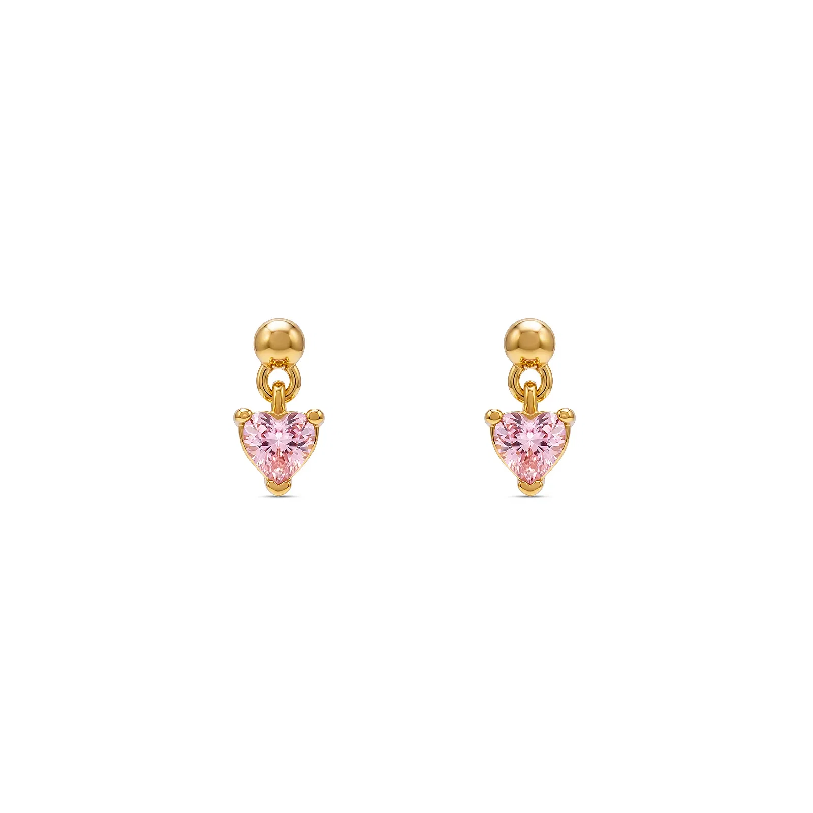 Brinco Life Petit Coração em Prata 925 com Banho de Ouro Amarelo 18k e Zircônia Rosa — imagem 1