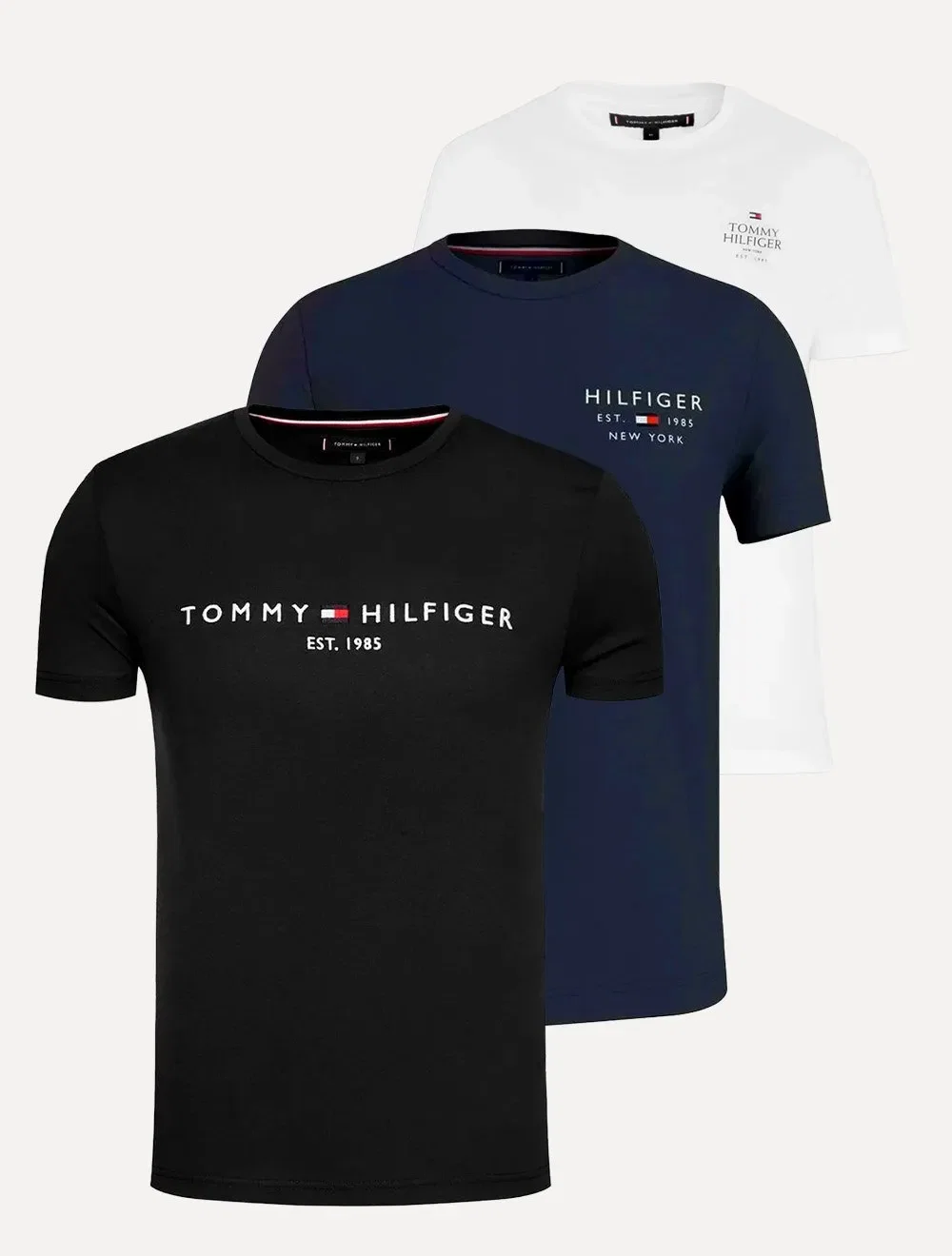 Kit Camisetas Tommy Hilfiger | Masculina Core / Stack / Small Logo Preta / Branca / Azul Marinho