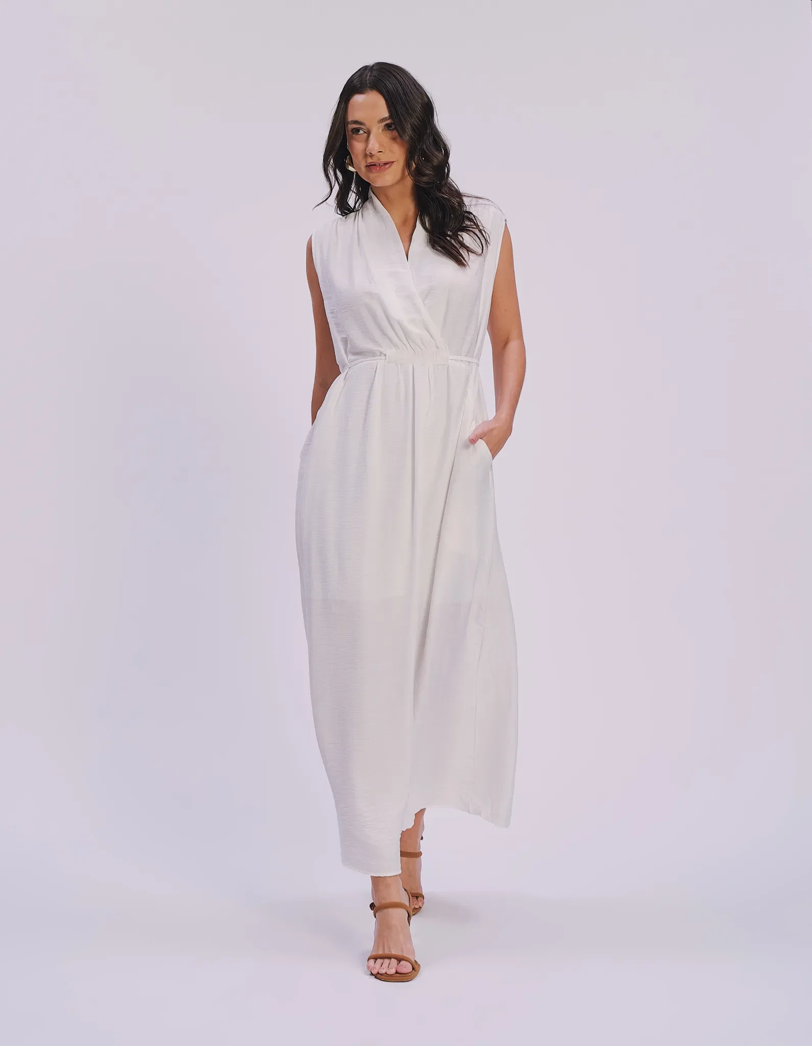 Vestido Longo Decote Transpassado - Branco — imagem 1