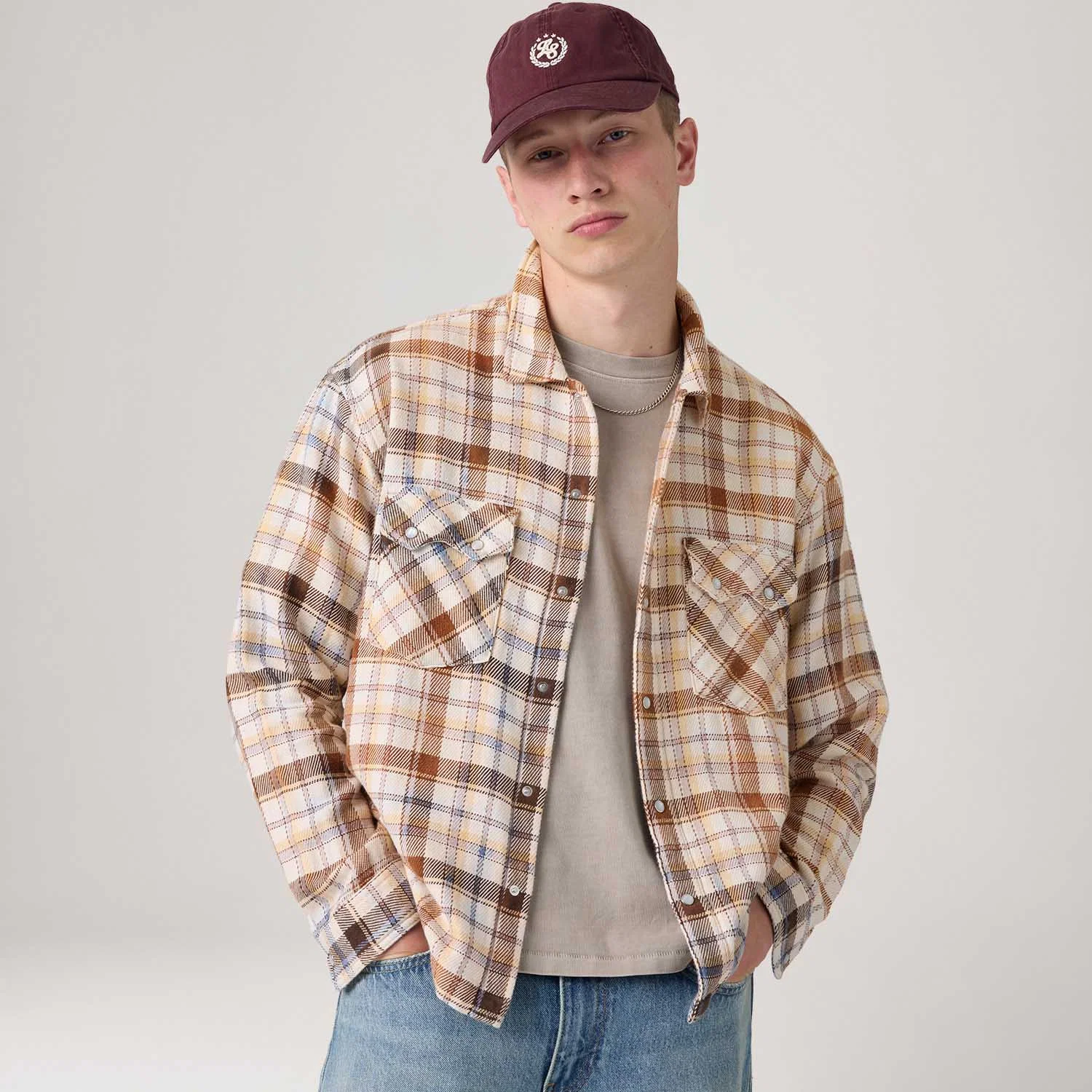 Camisa Levi's® Boxy Western Xadrez Branca Manga Longa — imagem 1
