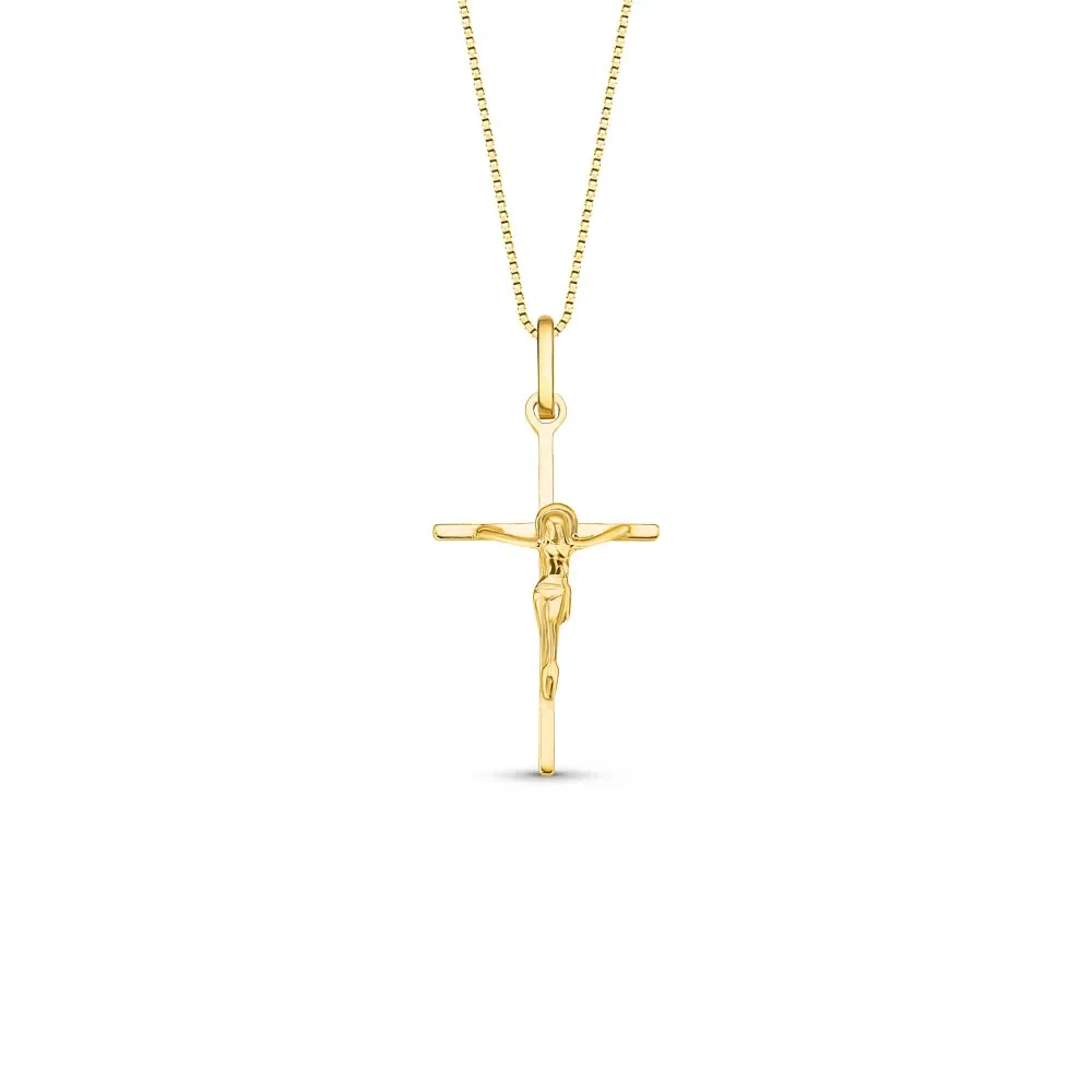 Pingente Cruz Jesus Cristo em Ouro Amarelo 18k, 24mm