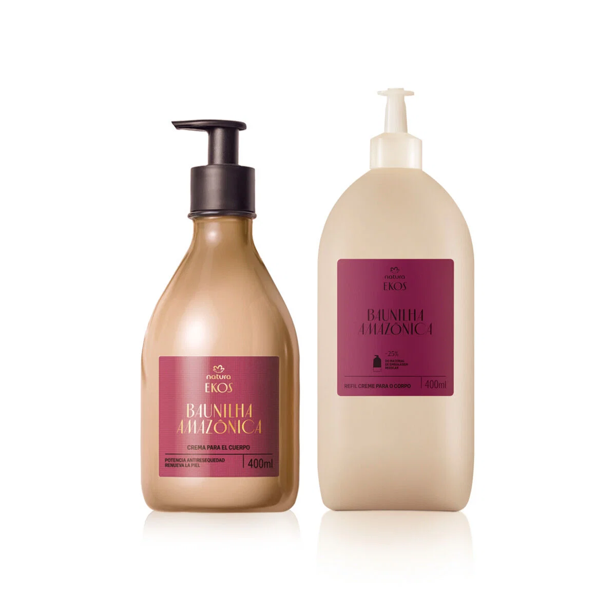 Kit Ekos Creme Hidratante Corporal Baunilha Amazônica com Refil 2 produtos de 400 ml