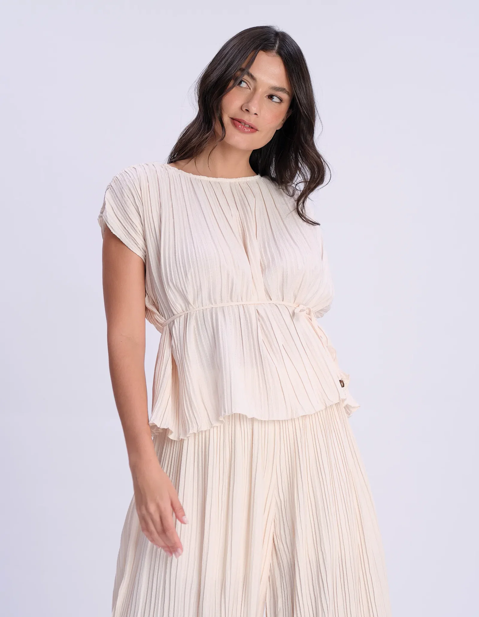 Blusa Plissada Amarração - Areia