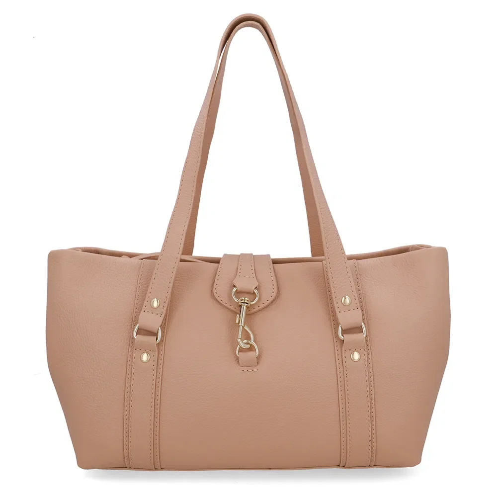 Bolsa Shopper Couro Bege Zíper Mosquetão — imagem 1