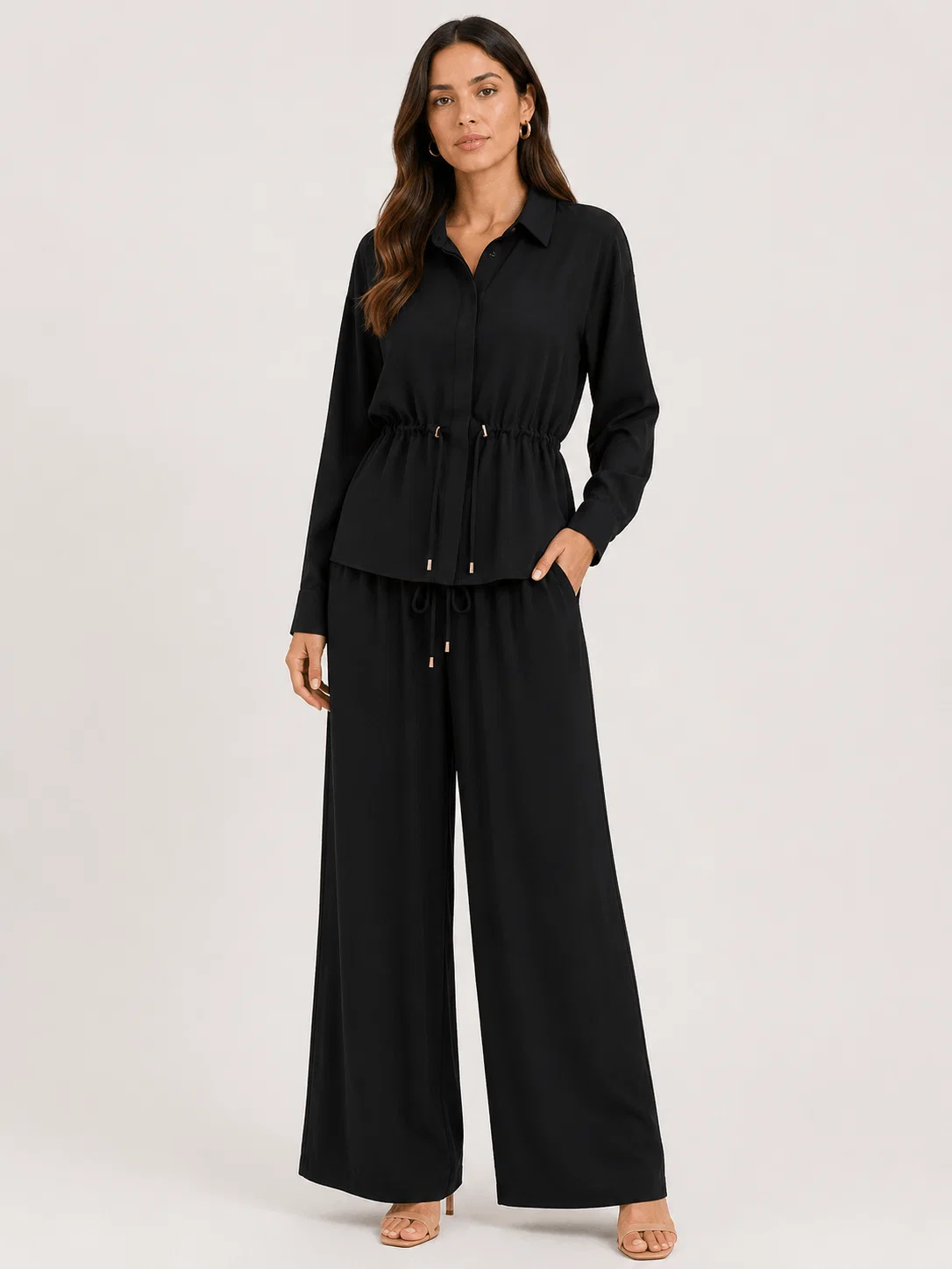 Calça Pantalona Cadarco Com Ponteira - Preto — imagem 1