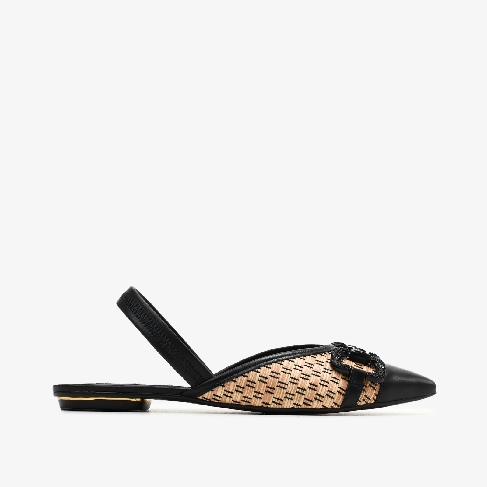 Slingback Preto Ráfia Couro