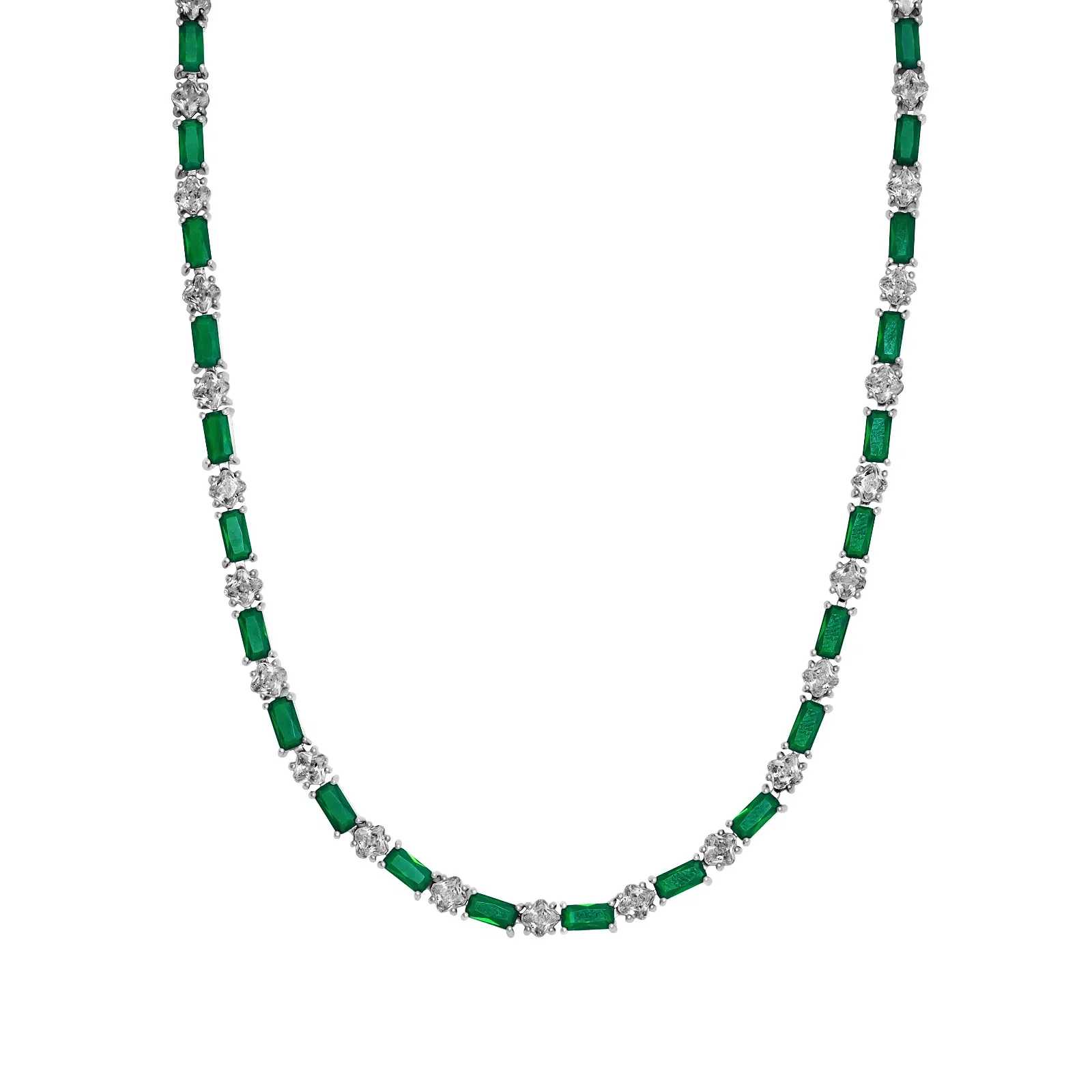 Colar Life Geo Colors em Prata 925 com Zircônia Incolor e Verde Escuro, 45cm