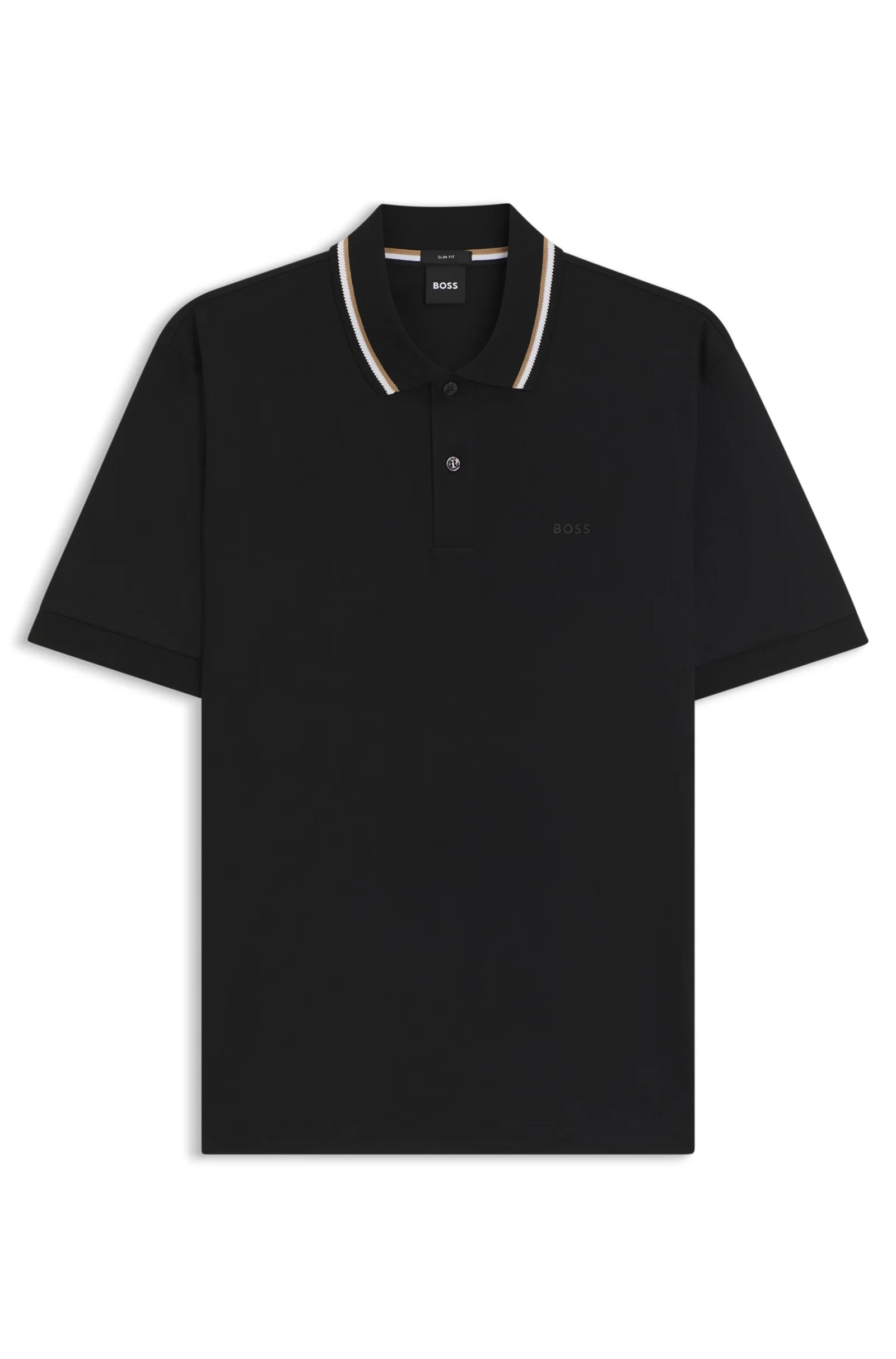 Polo Slim De Algodão Com Colarinho Listrado — imagem 1