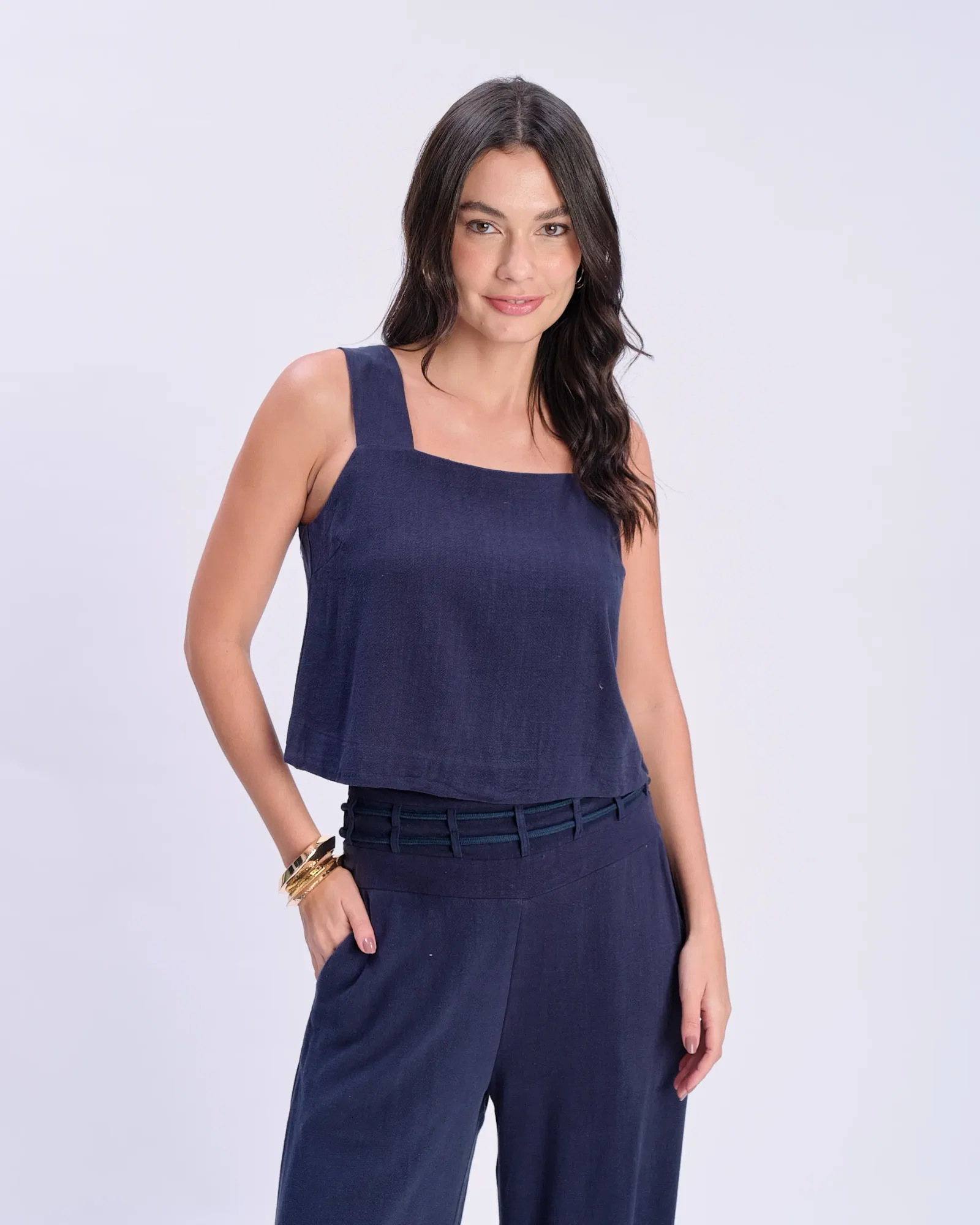 Blusa Alça Larga Decote Reto - Marinho — imagem 1