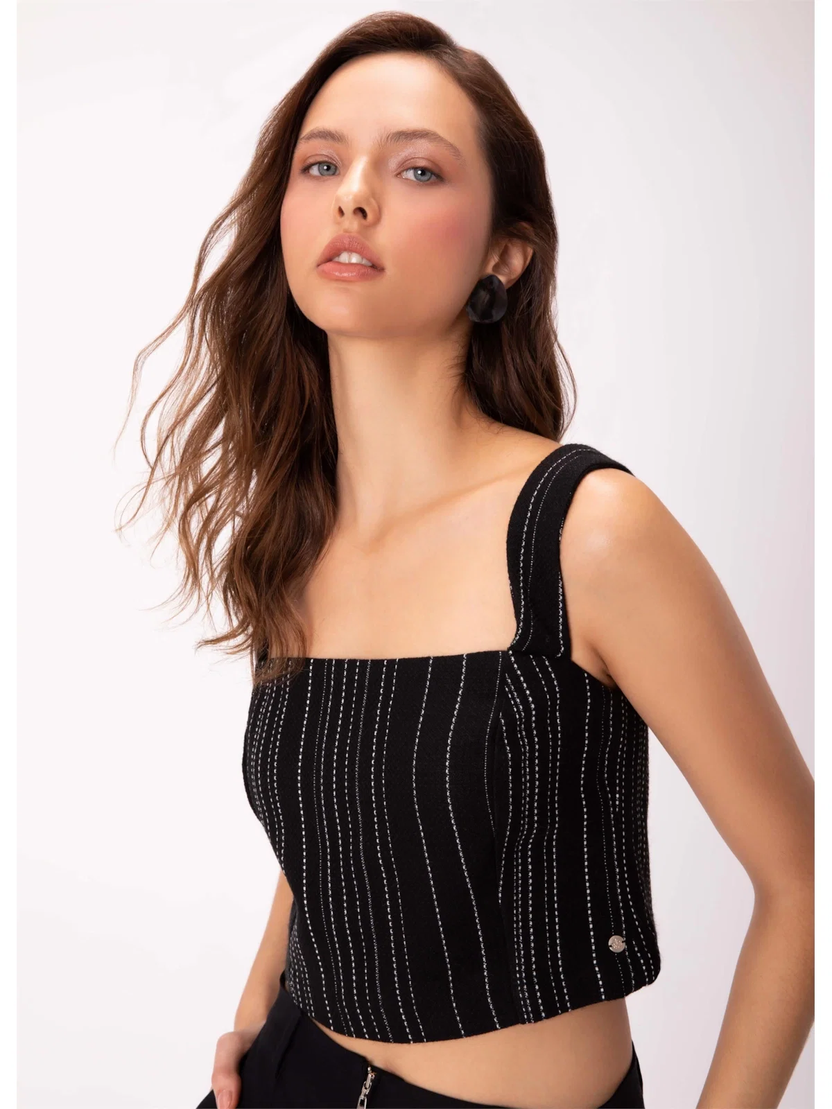 Top Tweed Stripes Preto