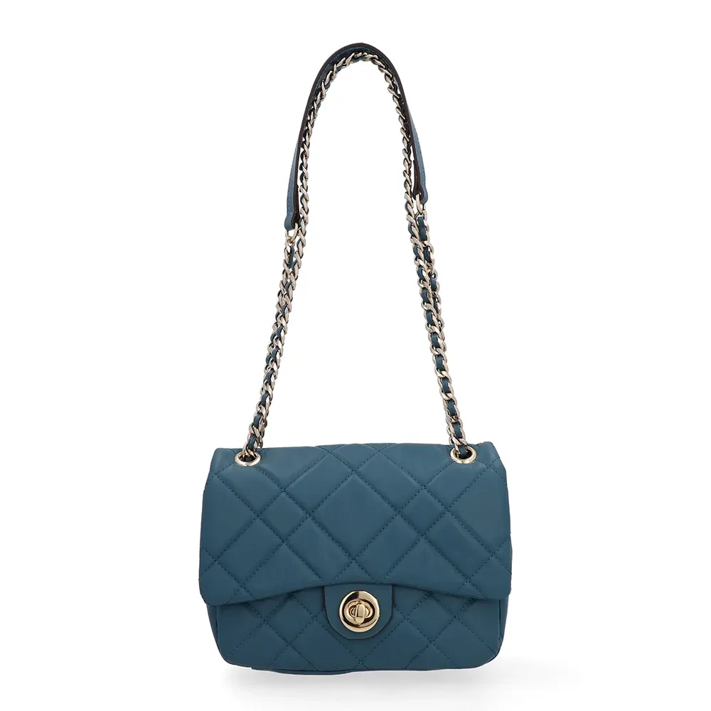 Bolsa Tiracolo Couro Azul Matelassê