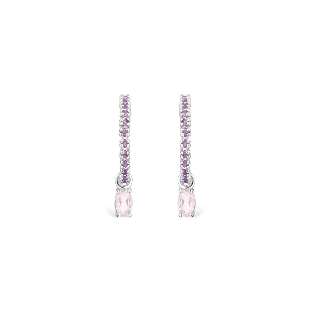 Argola Life Blend em Prata 925 com Quartzo Rosa e Ametista