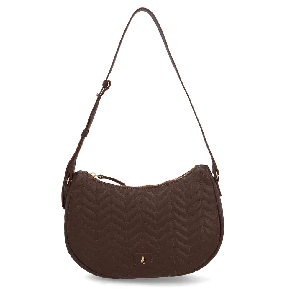 Bolsa Hobo Couro Marrom Detalhe Bordado — imagem 1