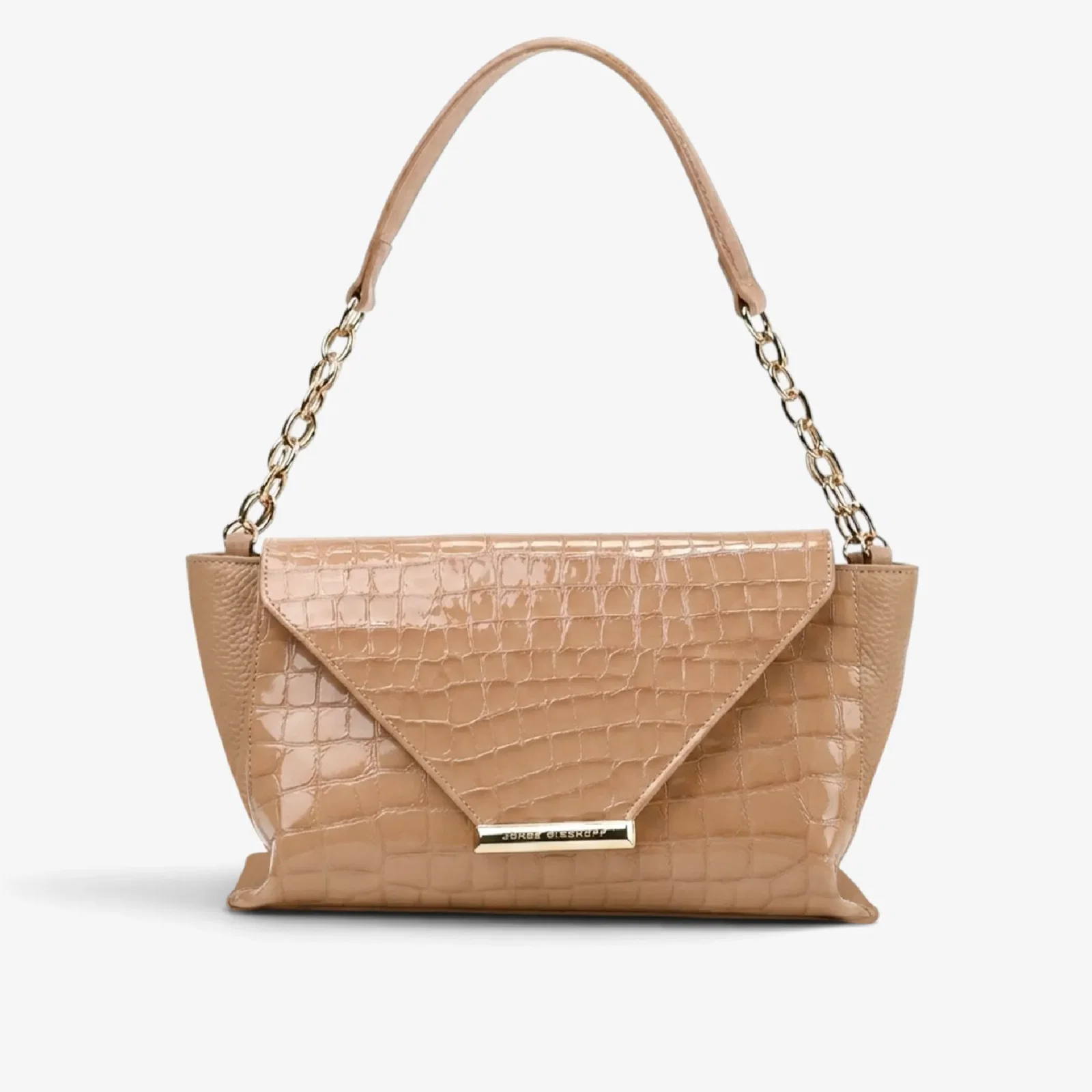 Bolsa De Ombro Nude Areia Couro Croco