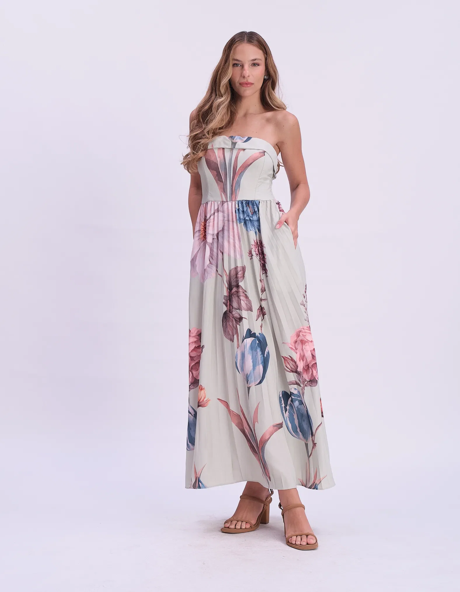 Vestido Tomara Que Caia Estamp Floral - Verde Claro — imagem 1