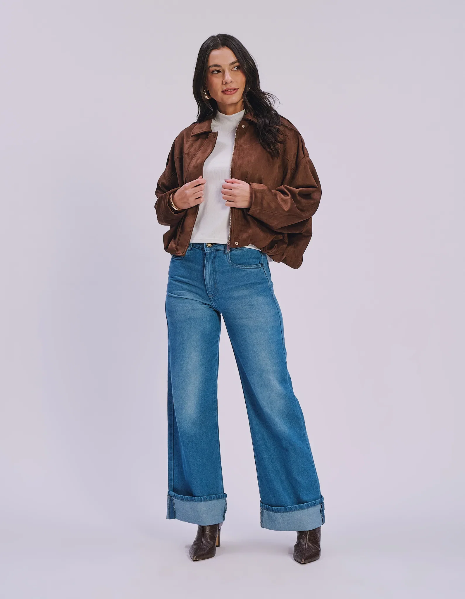 Calça Jeans Wide Leg Stone - Denim Medio — imagem 1