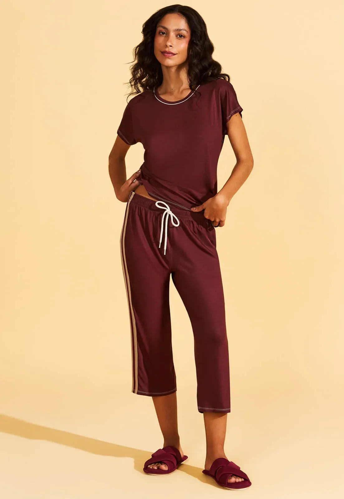 Pijama Manga Japonesa com Capri de Viscose Recco — imagem 1