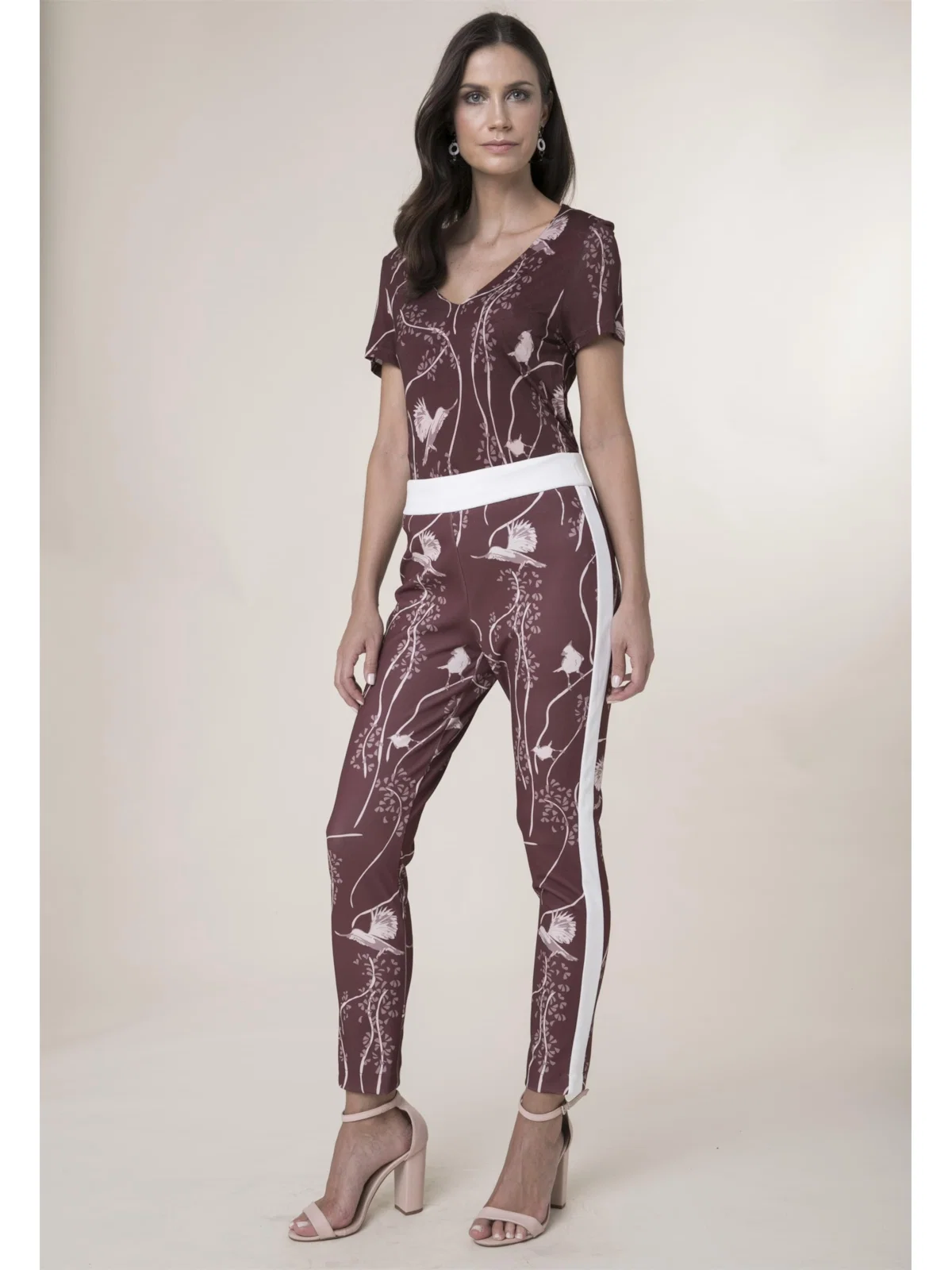 Calça Legging Passaros Estampado Vinho