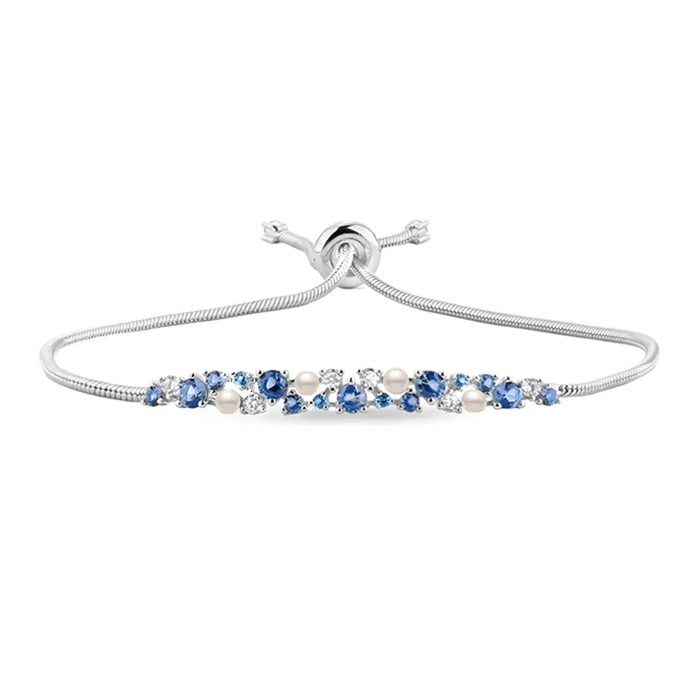 Pulseira Life Pacific em Prata 925 com Pedras Azuis, Incolores e Esferas Peroladas — imagem 1