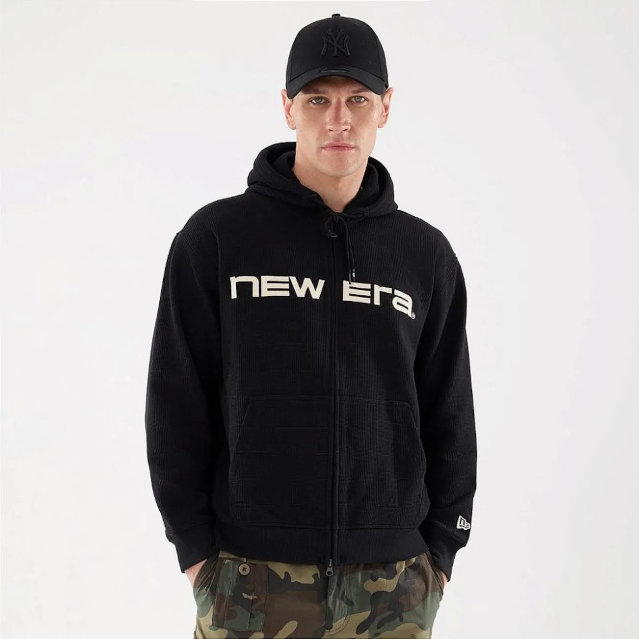 Blusão de Moletom New Era Canguru Aberto Waffle Hood - Masculina — imagem 1