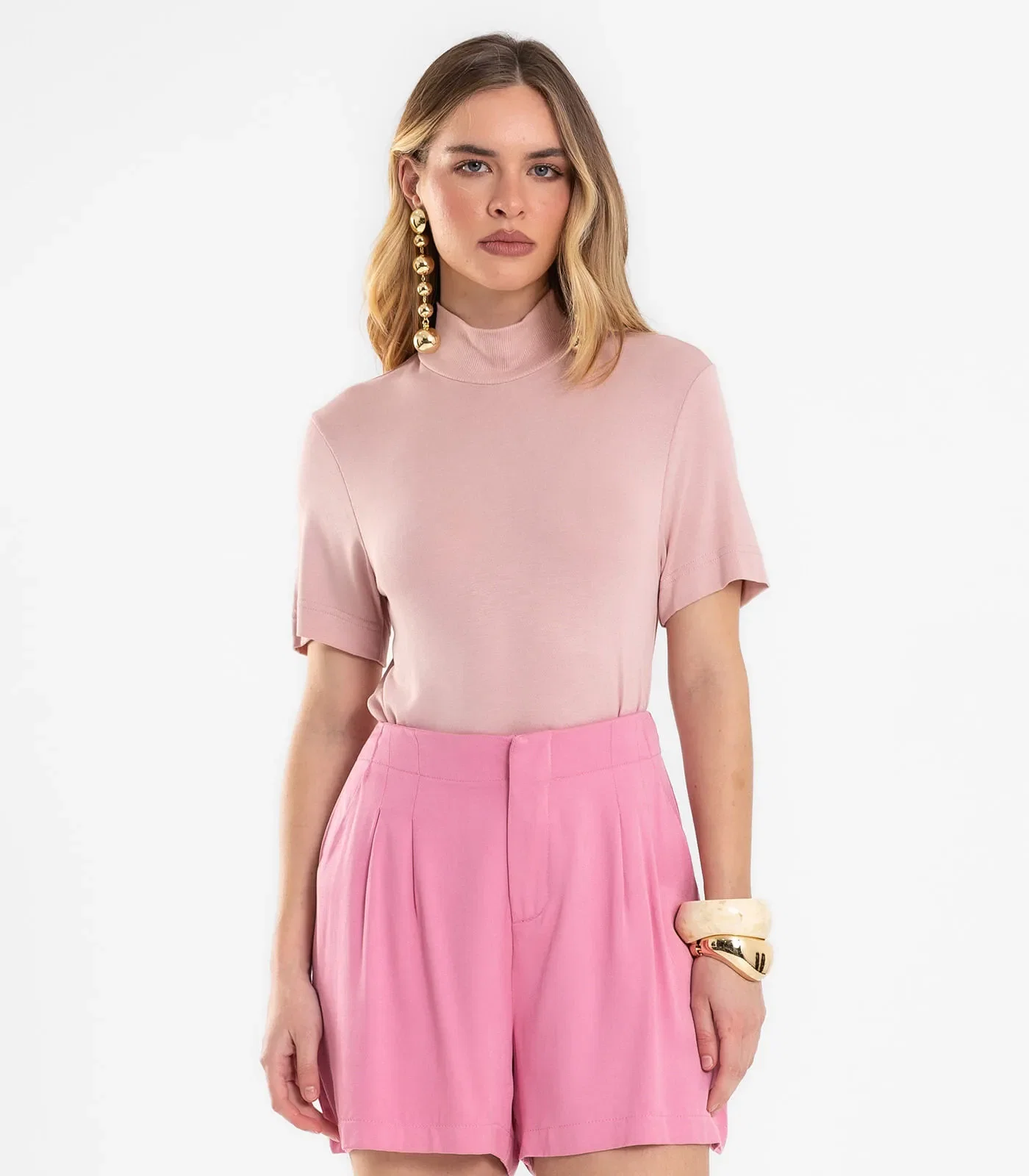 Blusa Feminina Gola Alta ViscoTrico Básica Endless Rosa