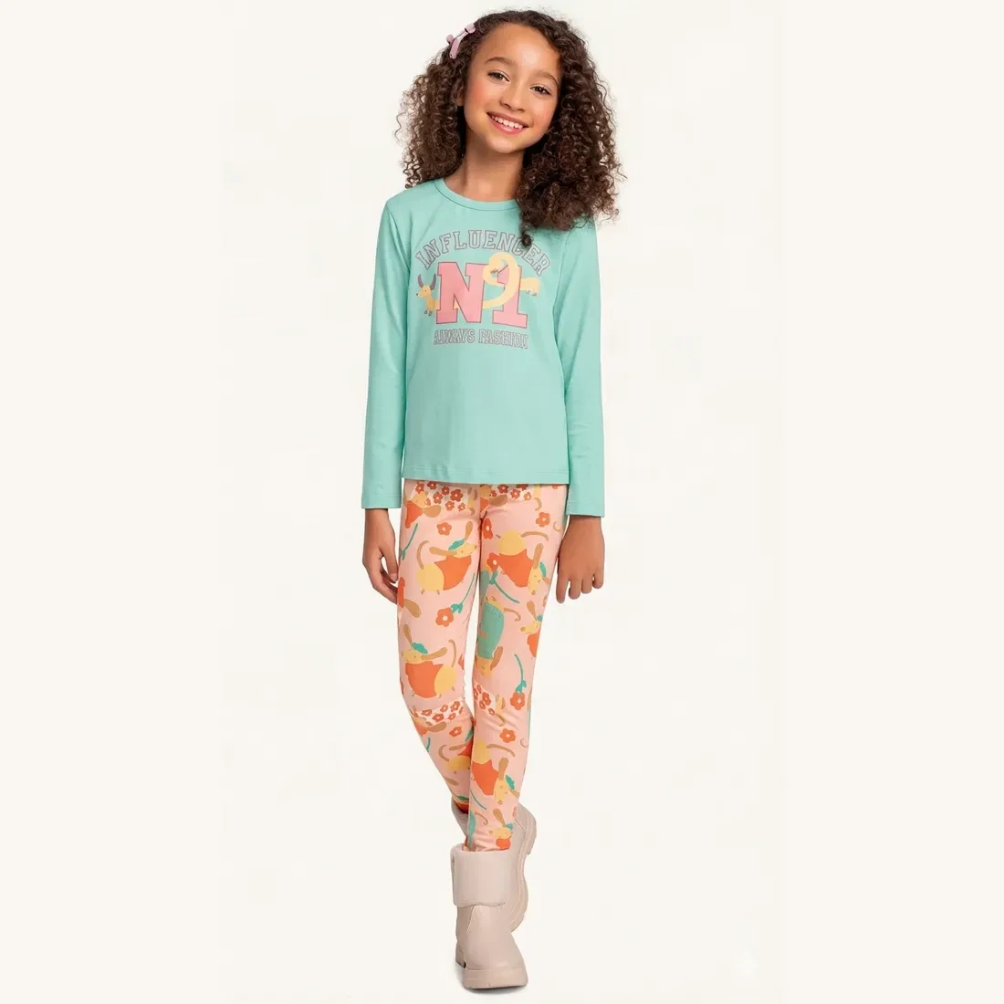 Conjunto blusa manga longa em meia malha e legging em cotton leve influencer