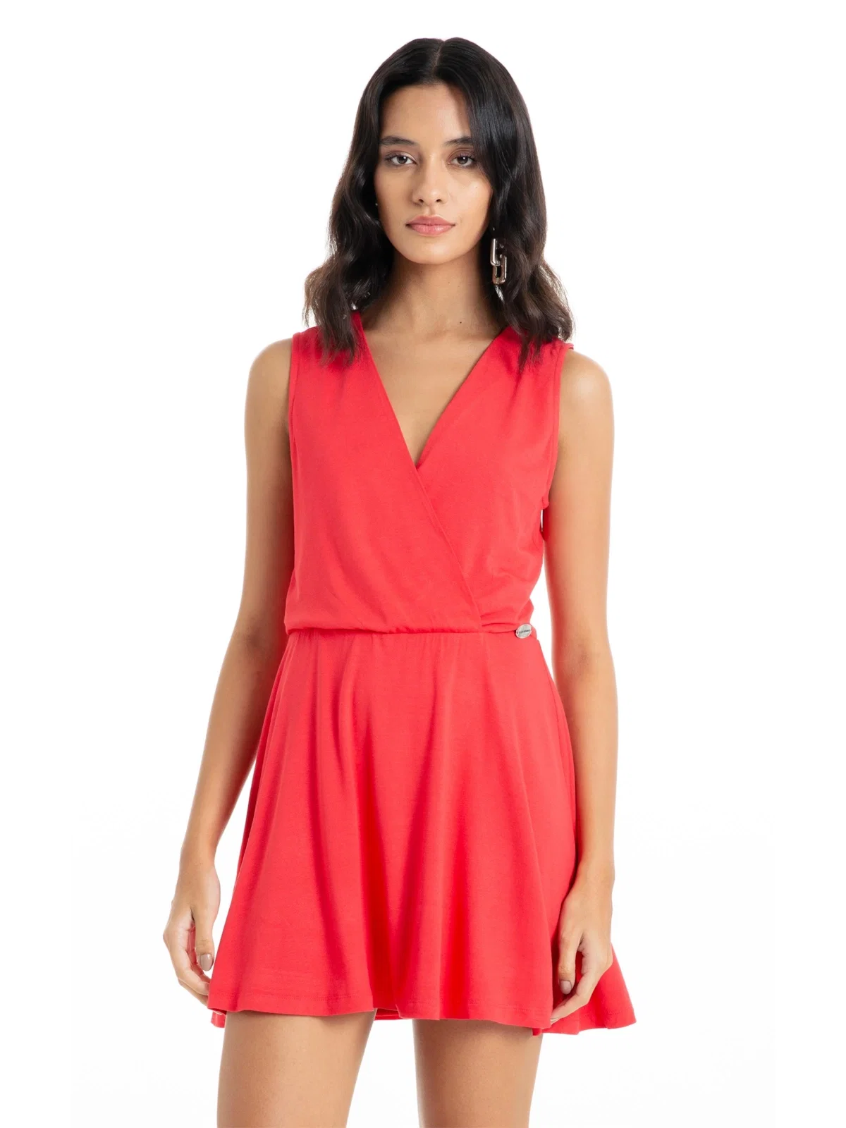 Vestido Ellus Crepe Desire Transpasse Curto Vermelho Vivo