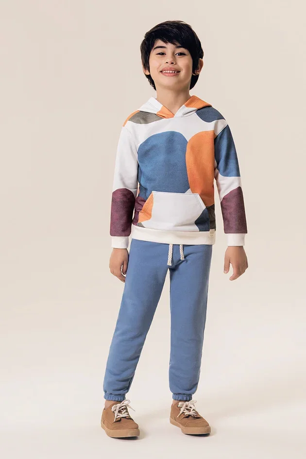 Conjunto Infantil Casaco Moletom Estampado Cores e Calça Balloon em Moletom
