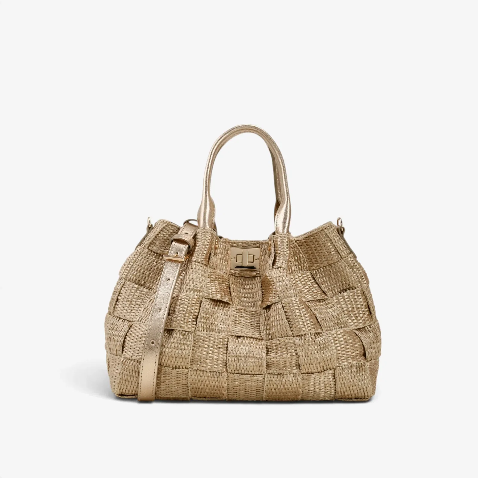 Bolsa Tote Metal Ouro Claro Ráfia — imagem 1
