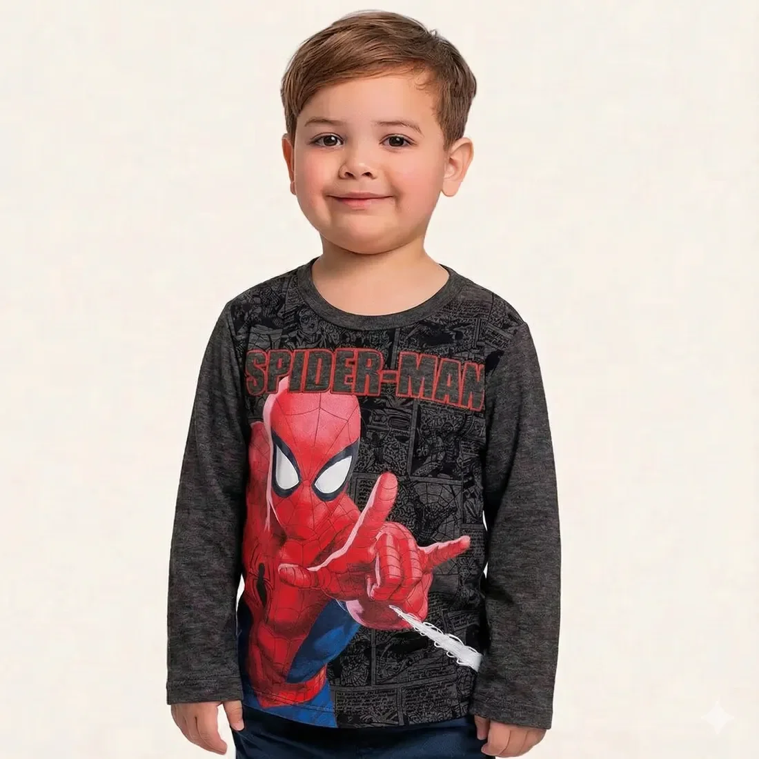 Camiseta manga longa em meia malha Homem-aranha teia