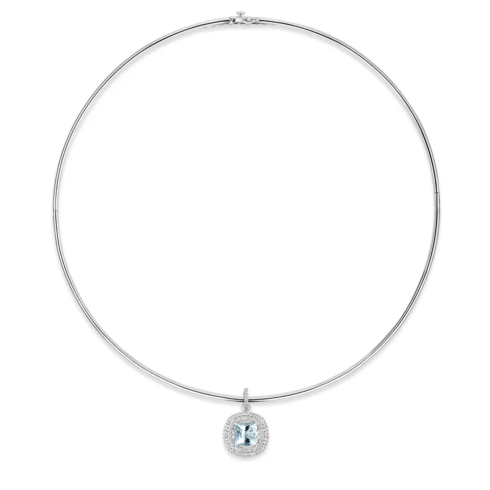 Colar Splendore em Ouro Branco 18k com Águas Marinhas e Diamantes, 40cm — imagem 1
