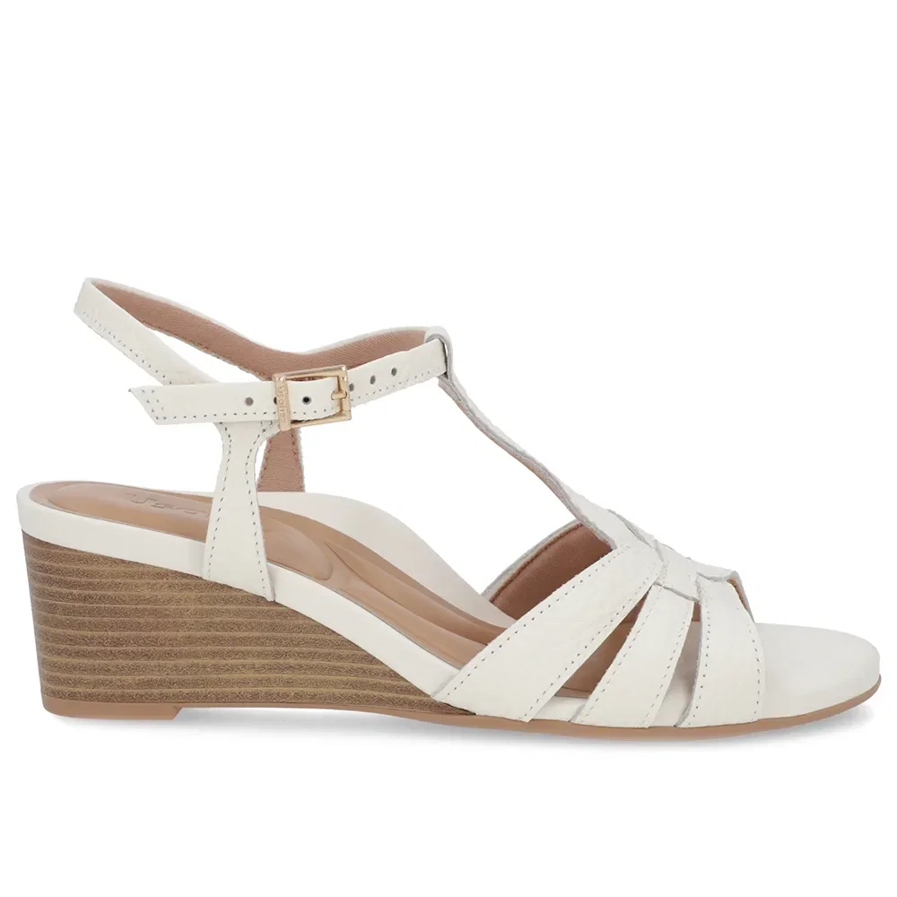 Sandália Salto Anabela Off-White Couro Tira Elástico — imagem 1