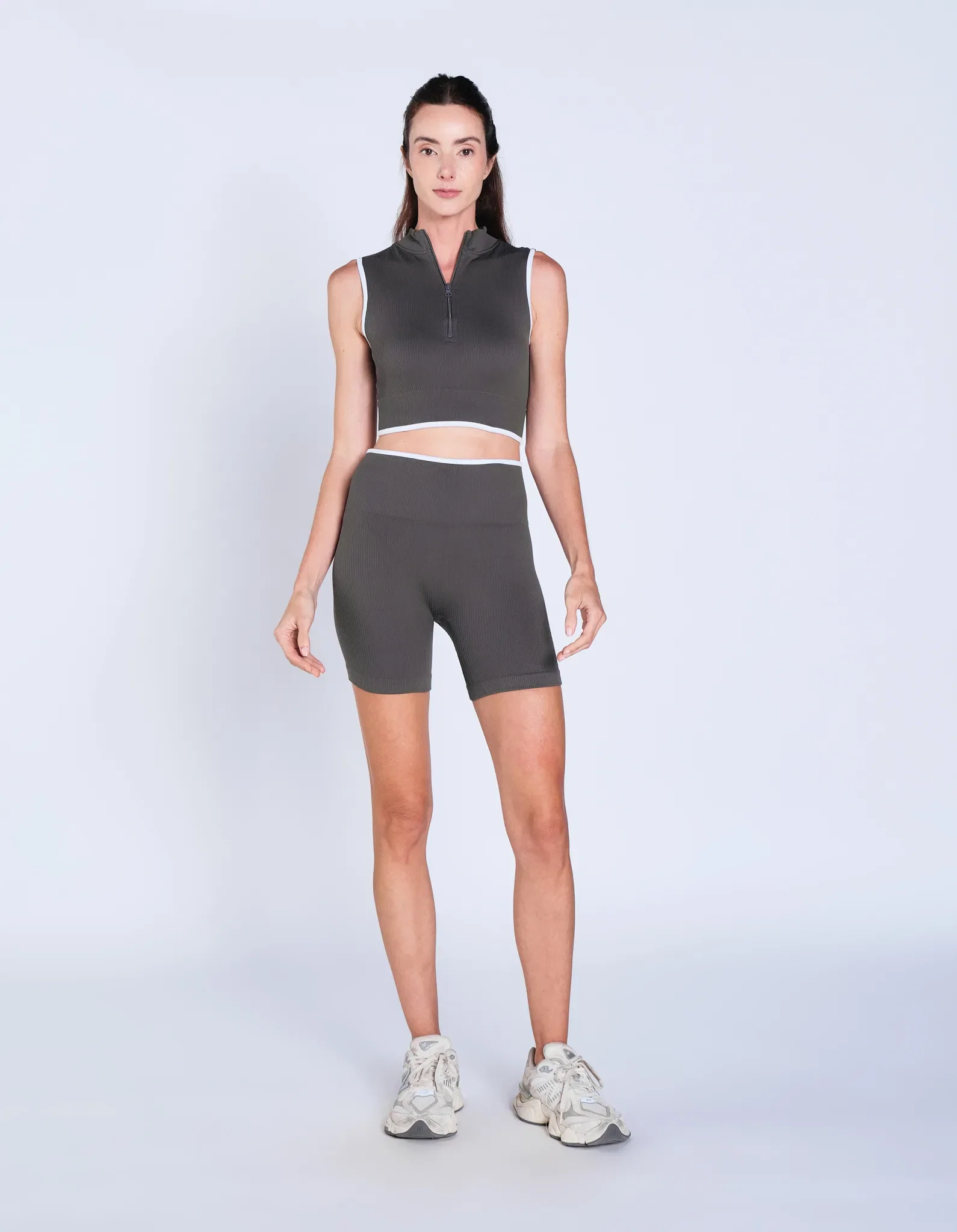 Top Gola Alta Detalhe Contraste Seamless - Cinza — imagem 1