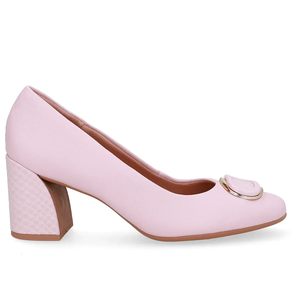 Scarpin Rosa Couro Salto Geométrico Enfeite — imagem 1