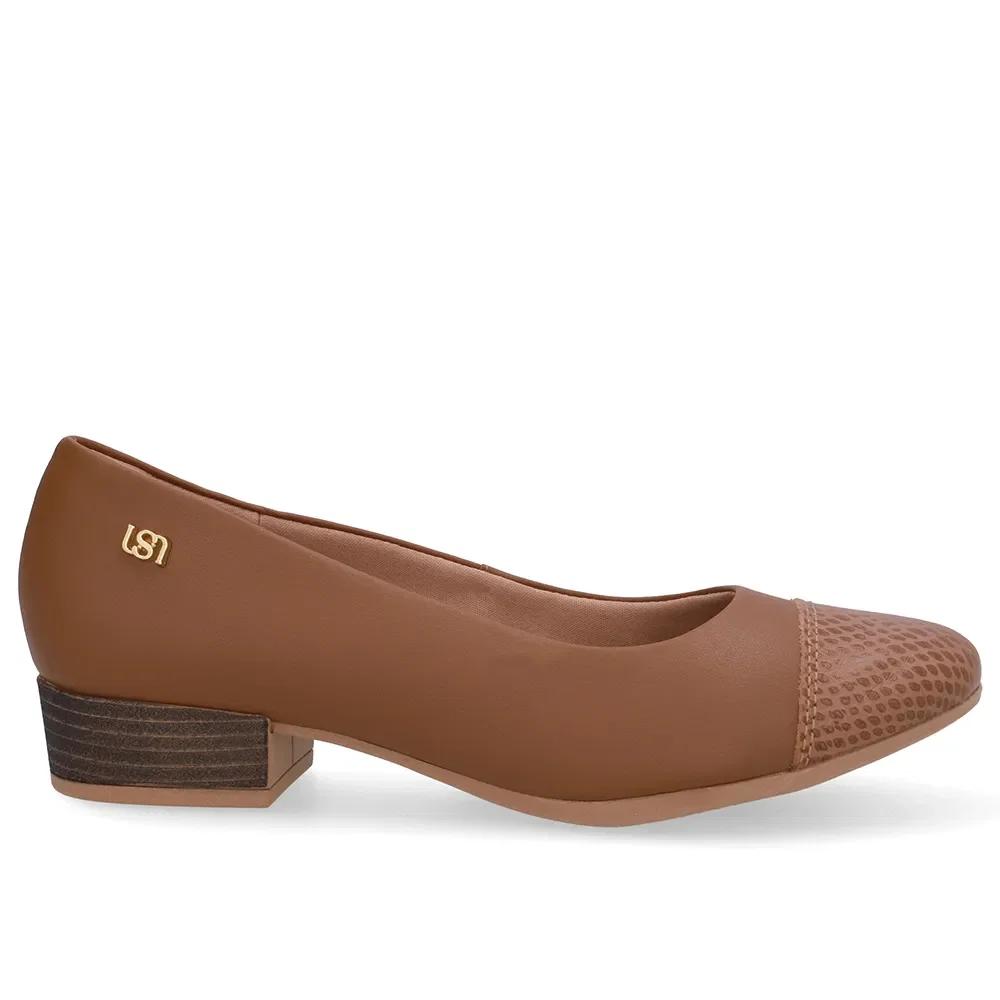 Scarpin Marrom Salto Bloco Couro — imagem 1