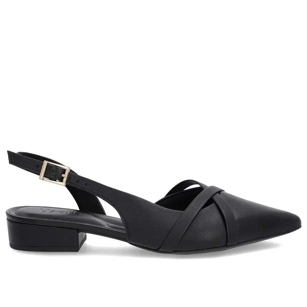 Slingback Preto Semi Aberto Couro Liso Tiras — imagem 1