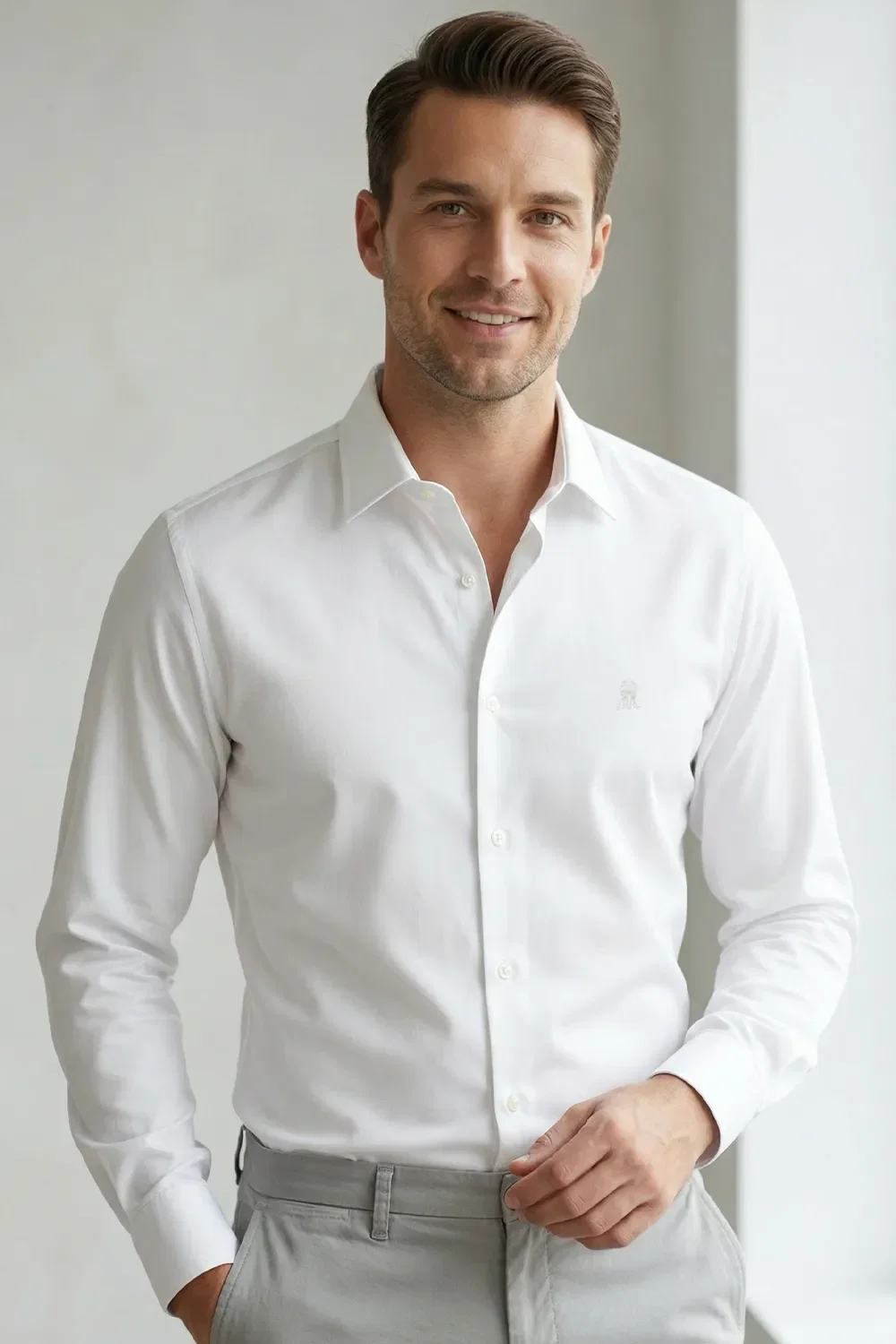 Camisa Masculina Slim Fit Premium Polo Wear Branco