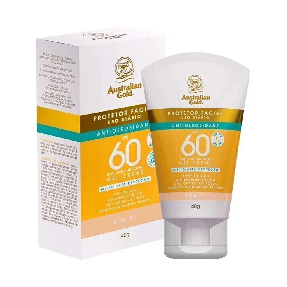 Protetor Solar Facial Australian Gold Antioleosidade FPS 60 Cor 01 40g