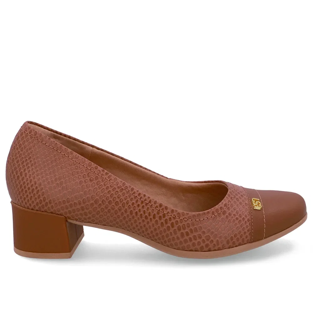 Scarpin Couro Marrom Canela Bico Quadrado — imagem 1