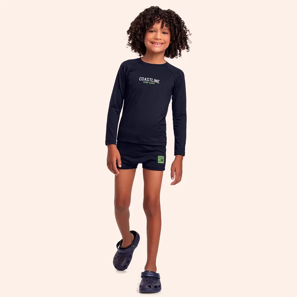 Conjunto infantil camiseta manga longa e sunga boxer com proteção uv — imagem 1