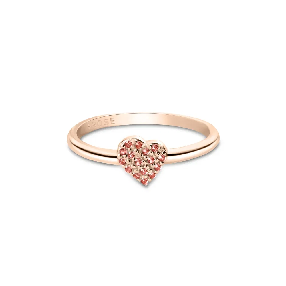 Anel Life Love Coração Mini em Liga Rosé com Banho de Ouro Rosé 18k e Pedras Rosas