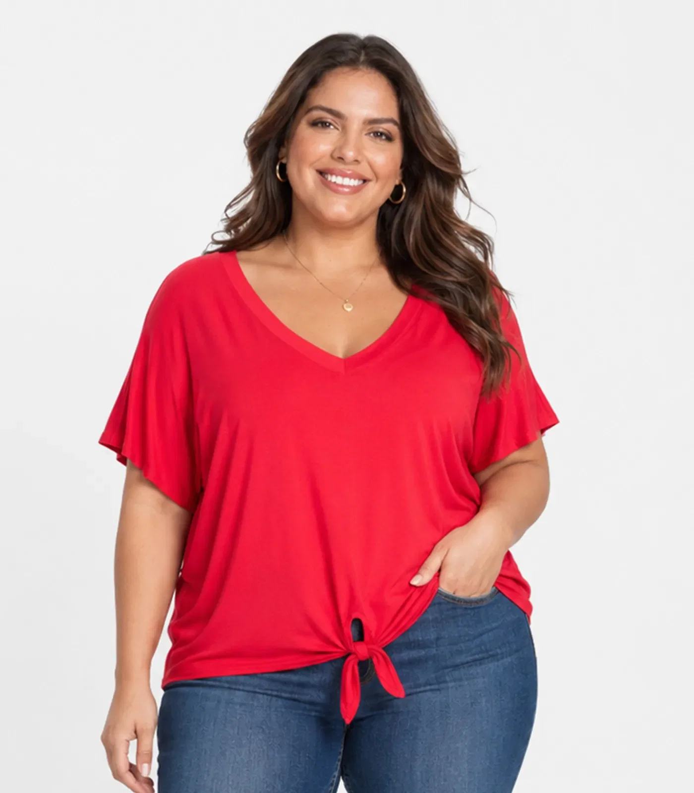 Blusa Feminina Manga Curta Decote Em V Secret Glam Vermelho