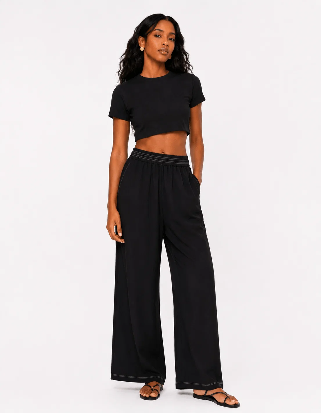 Calça Pantalona Cós Elástico - Preto